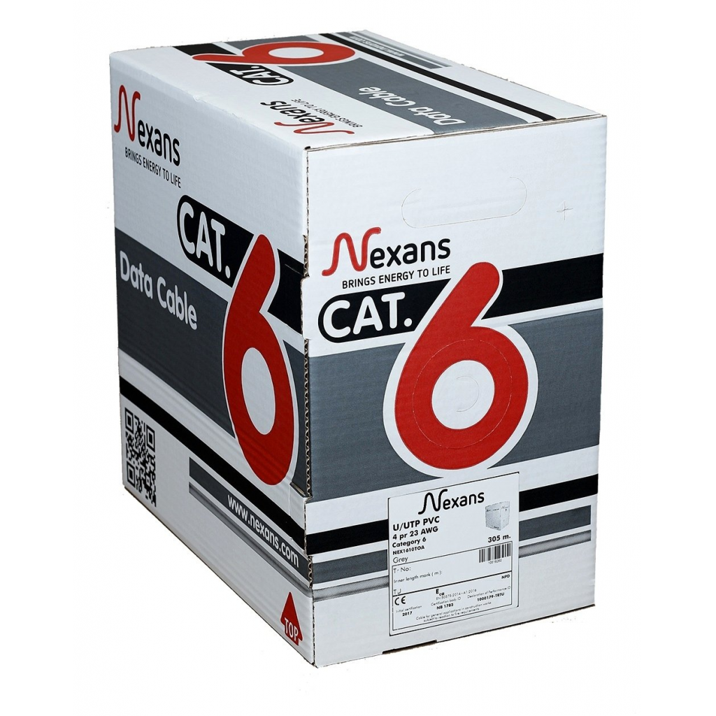 NEXANS CAT6, 305M, 23AWG (0,58mm), UTP, %100 Bakır Kablo (Gri)