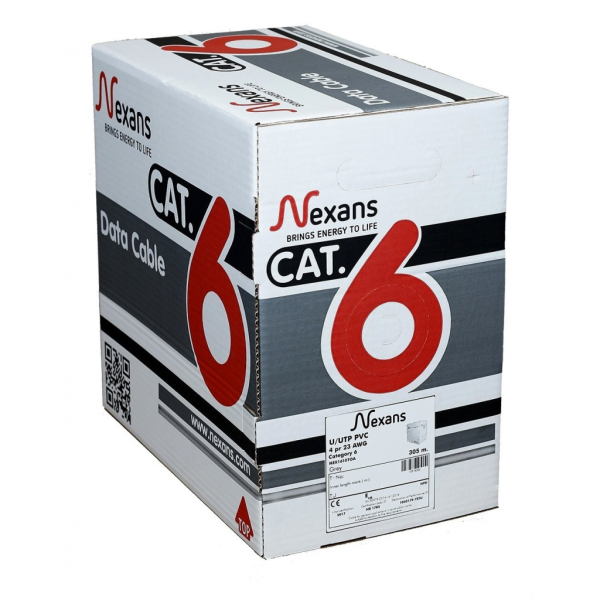 NEXANS CAT6, 305M, 23AWG (0,58mm), UTP, %100 Bakır Kablo (Gri)